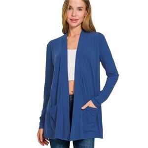 Zenana Slouchy Lightweight Open Front Pocket Cardigan